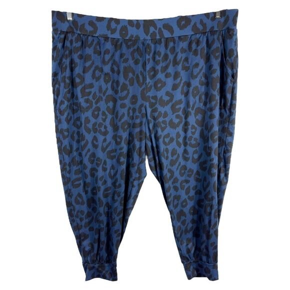 LaunGy by Giuliana Plus Size 3XP Pants Blue Black Leopard Print Knit Stretch 147 - Picture 1 of 7